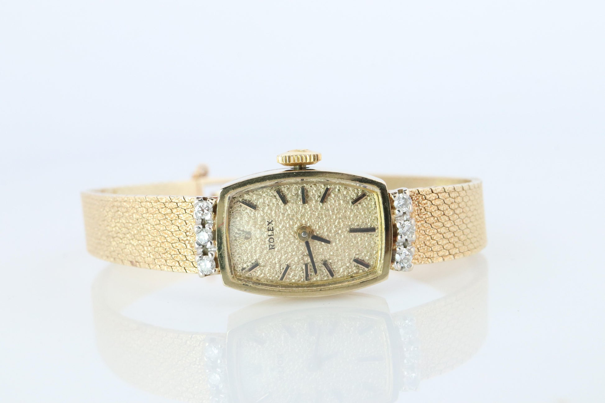Genuine Rolex Diamond Watch. 14k YG Ladies Rolex Mechanical Windup Watch.
