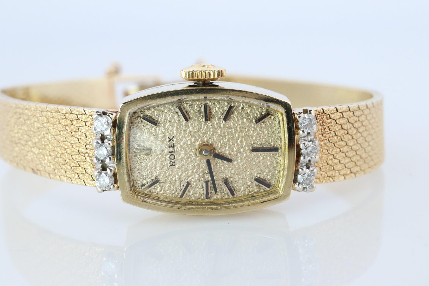 Genuine Rolex Diamond Watch. 14k YG Ladies Rolex Mechanical Windup Watch.