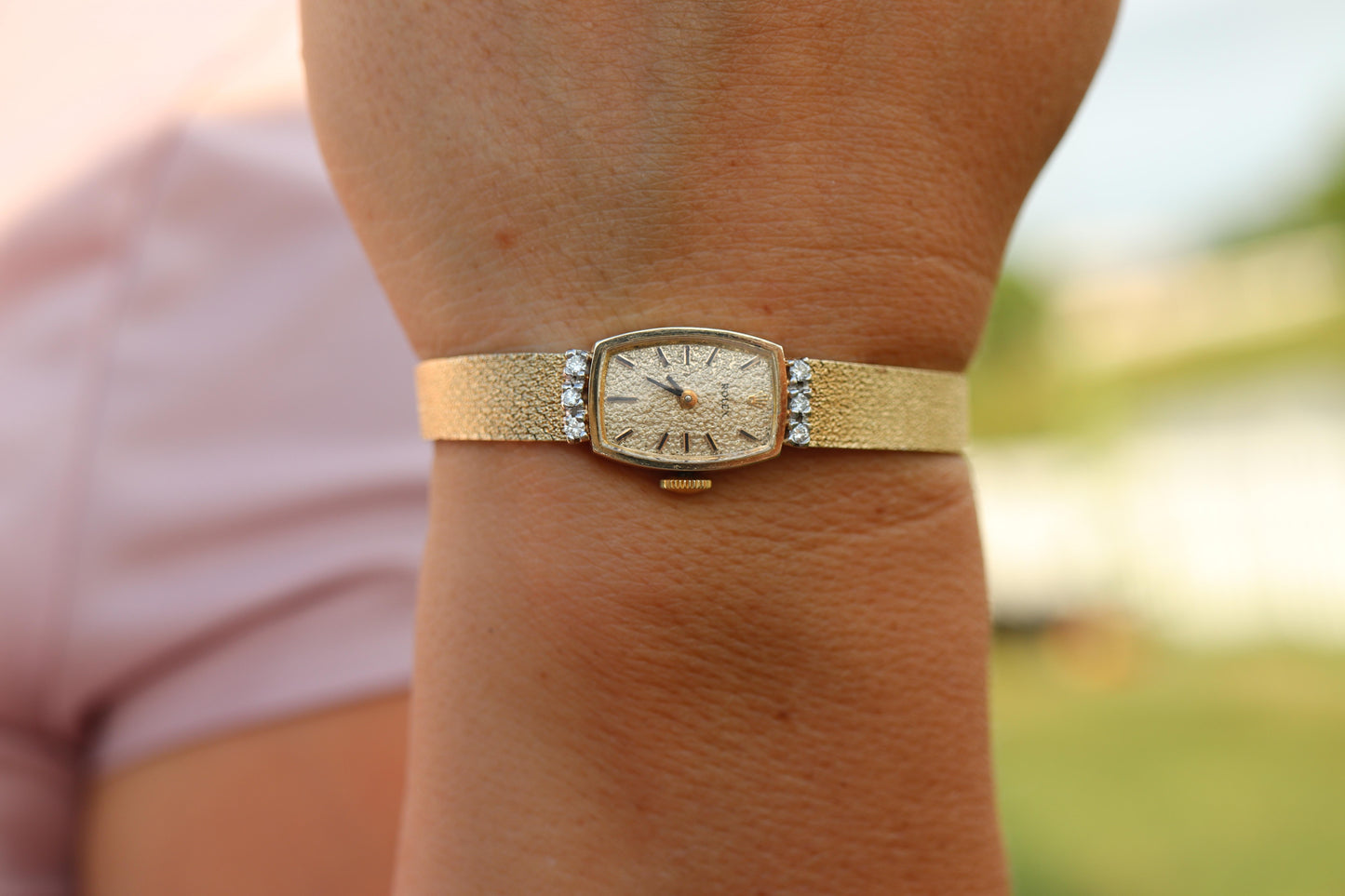 Genuine Rolex Diamond Watch. 14k YG Ladies Rolex Mechanical Windup Watch.
