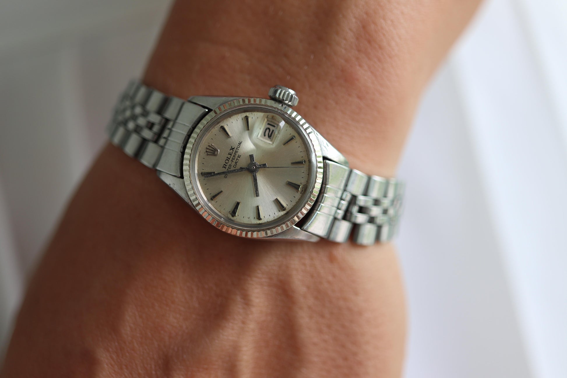 Genuine Rolex 6517 Oyster Perpetual Watch. Ladies ROLEX Automatic WG Bezel.