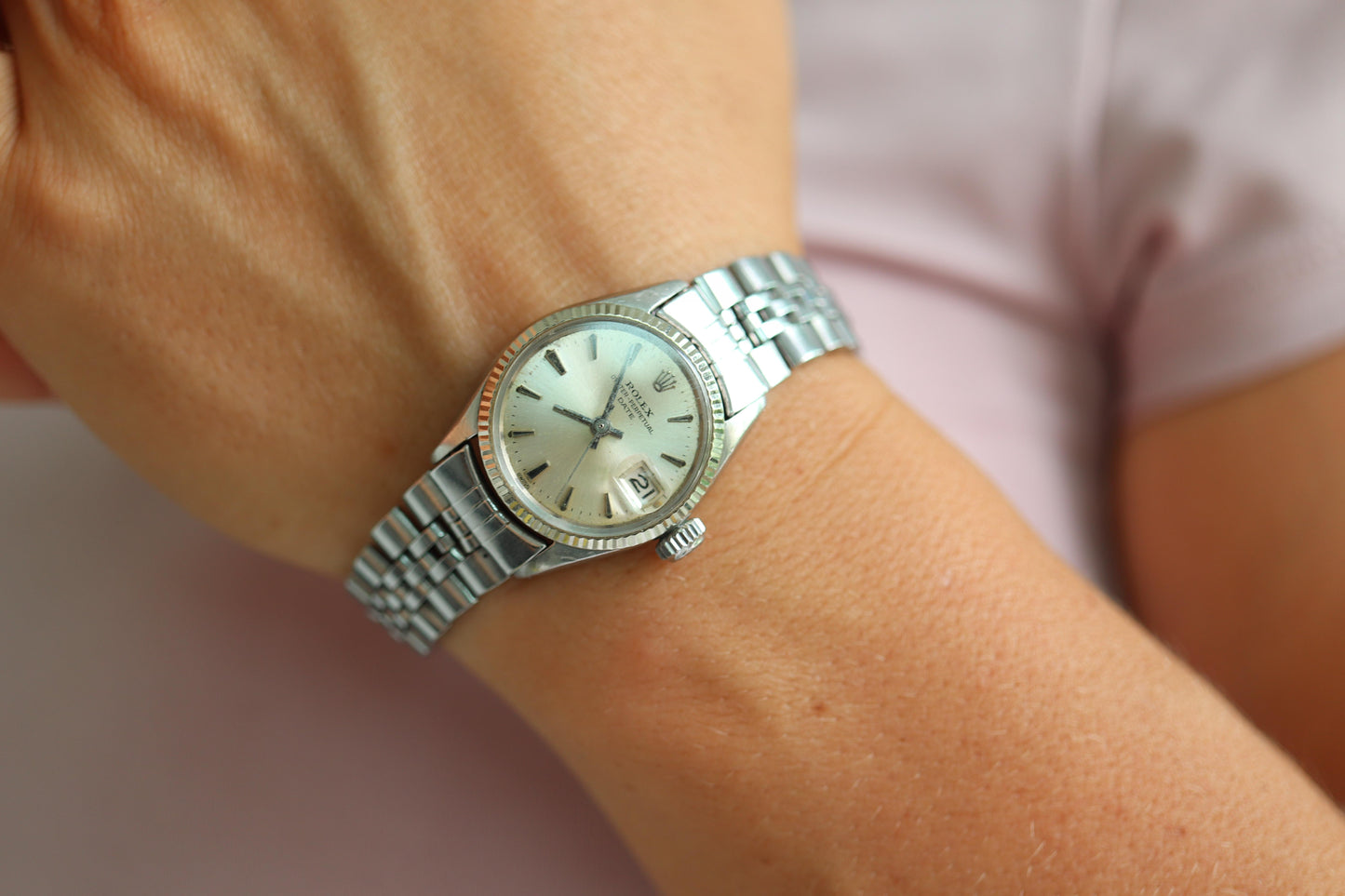 Genuine Rolex 6517 Oyster Perpetual Watch. Ladies ROLEX Automatic WG Bezel.