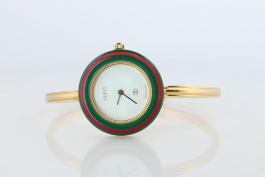 Vintage GUCCI Quartz 1100L Watch. Gucci Ladies Bangle Interchange 10 Bezel watch