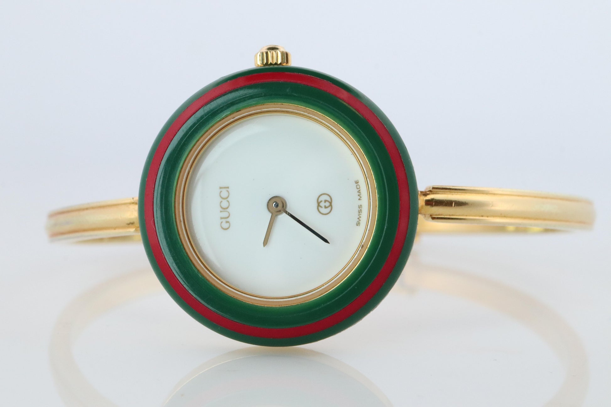 Vintage GUCCI Quartz 1100L Watch. Gucci Ladies Bangle Interchange 10 Bezel watch