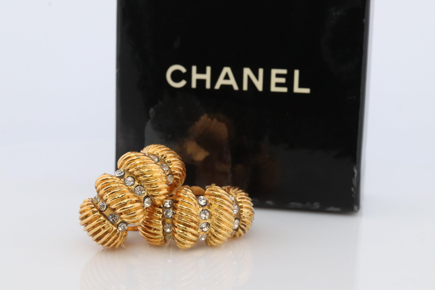 Chanel Earrings. Genuine CHANEL Hoop Crystal Coil Knot Clip on earrings.