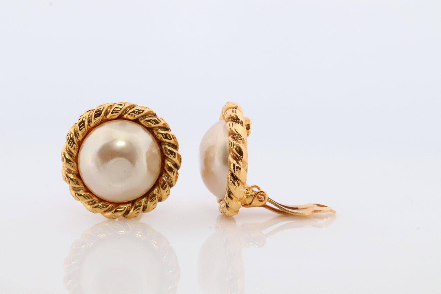 Chanel Earrings. Genuine  CHANEL Mabe Pearl Coil Weave Clip on earrings.