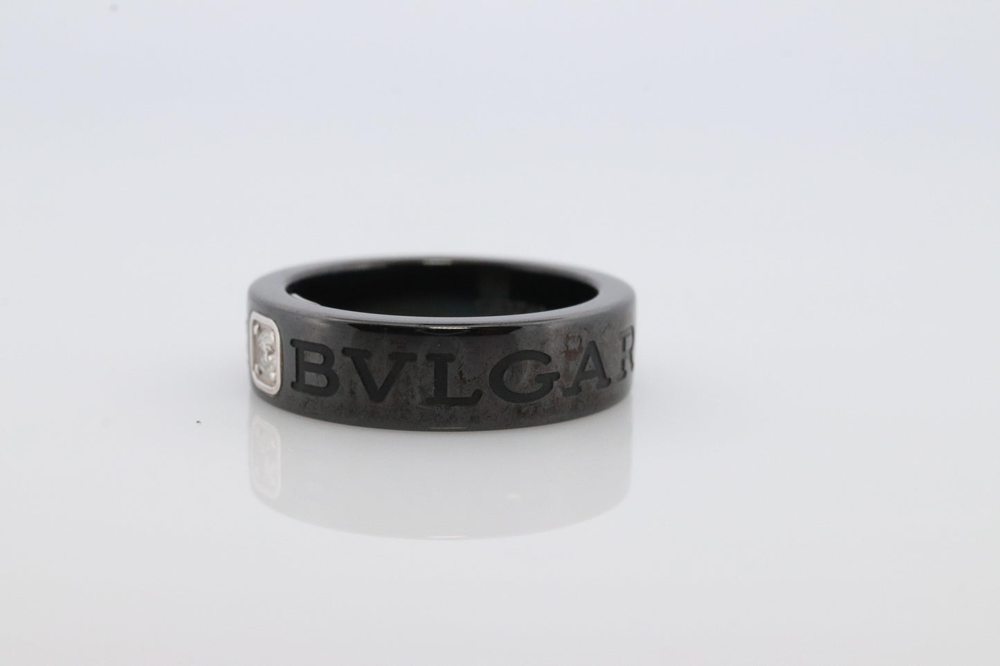 Bvlgari Ring. Black Ceramic Diamond Solitaire. Certified Genuine Bvlgari