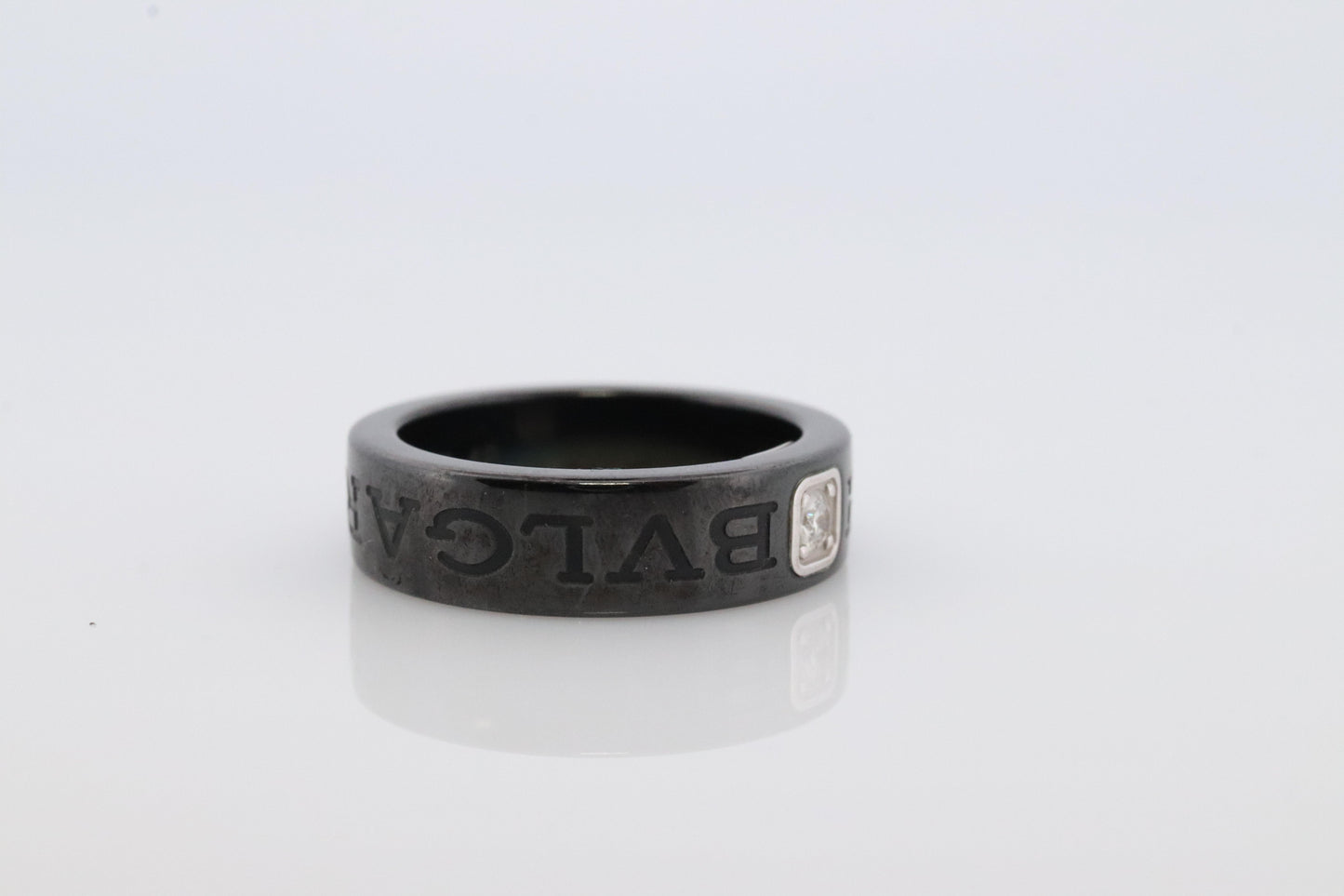 Bvlgari Ring. Black Ceramic Diamond Solitaire. Certified Genuine Bvlgari