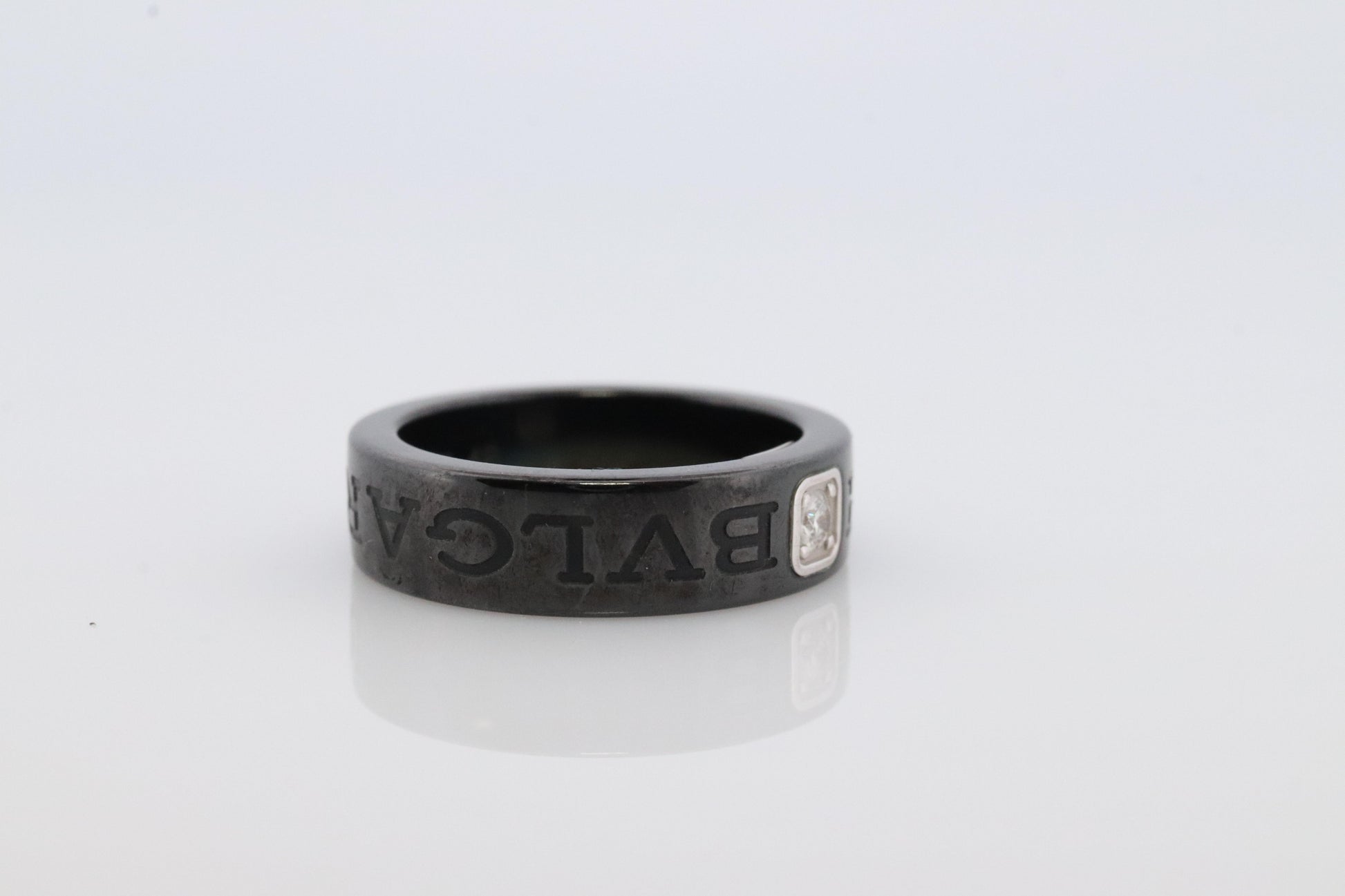 Bvlgari Ring. Black Ceramic Diamond Solitaire. Certified Genuine Bvlgari