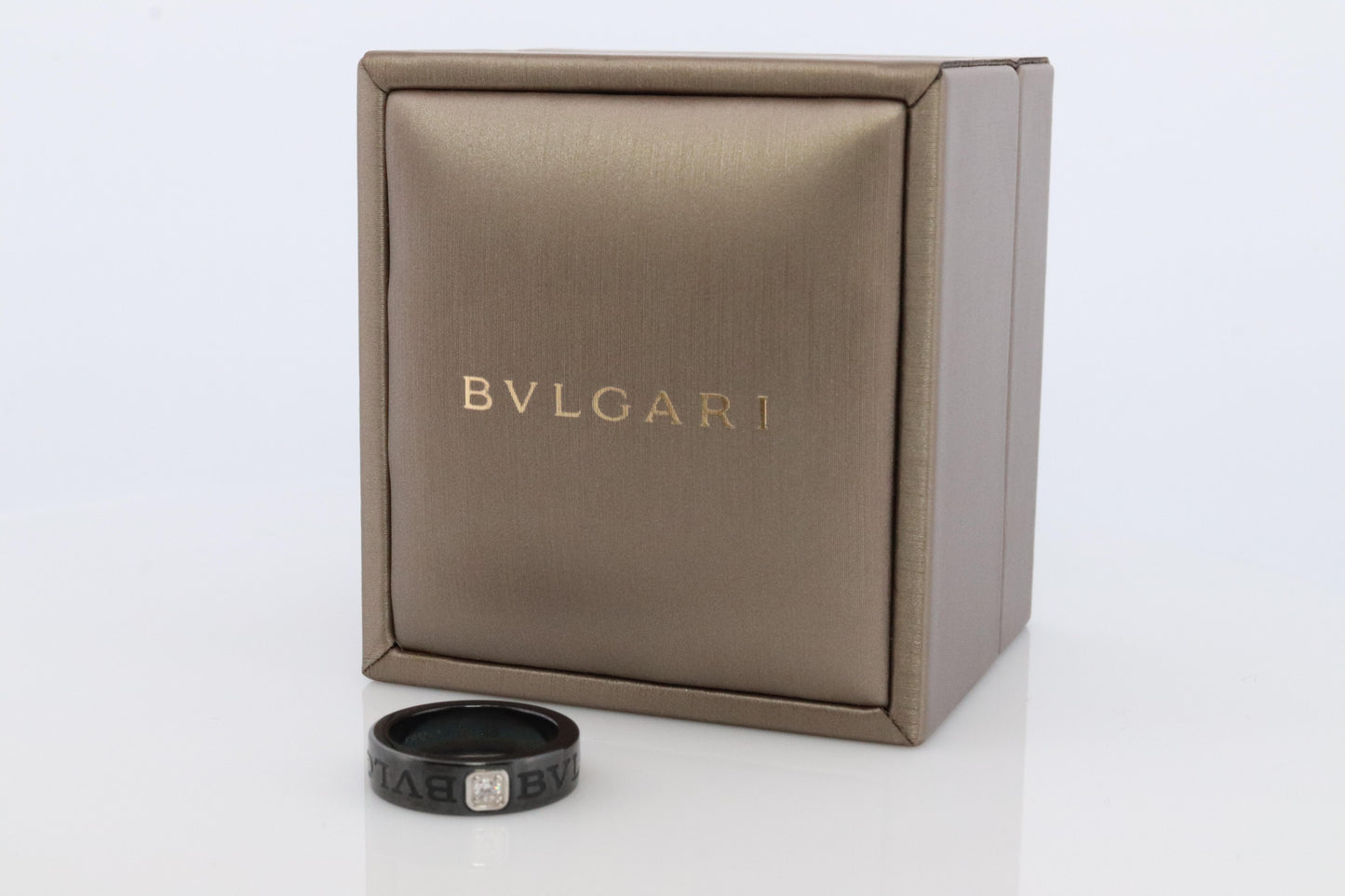 Bvlgari Ring. Black Ceramic Diamond Solitaire. Certified Genuine Bvlgari