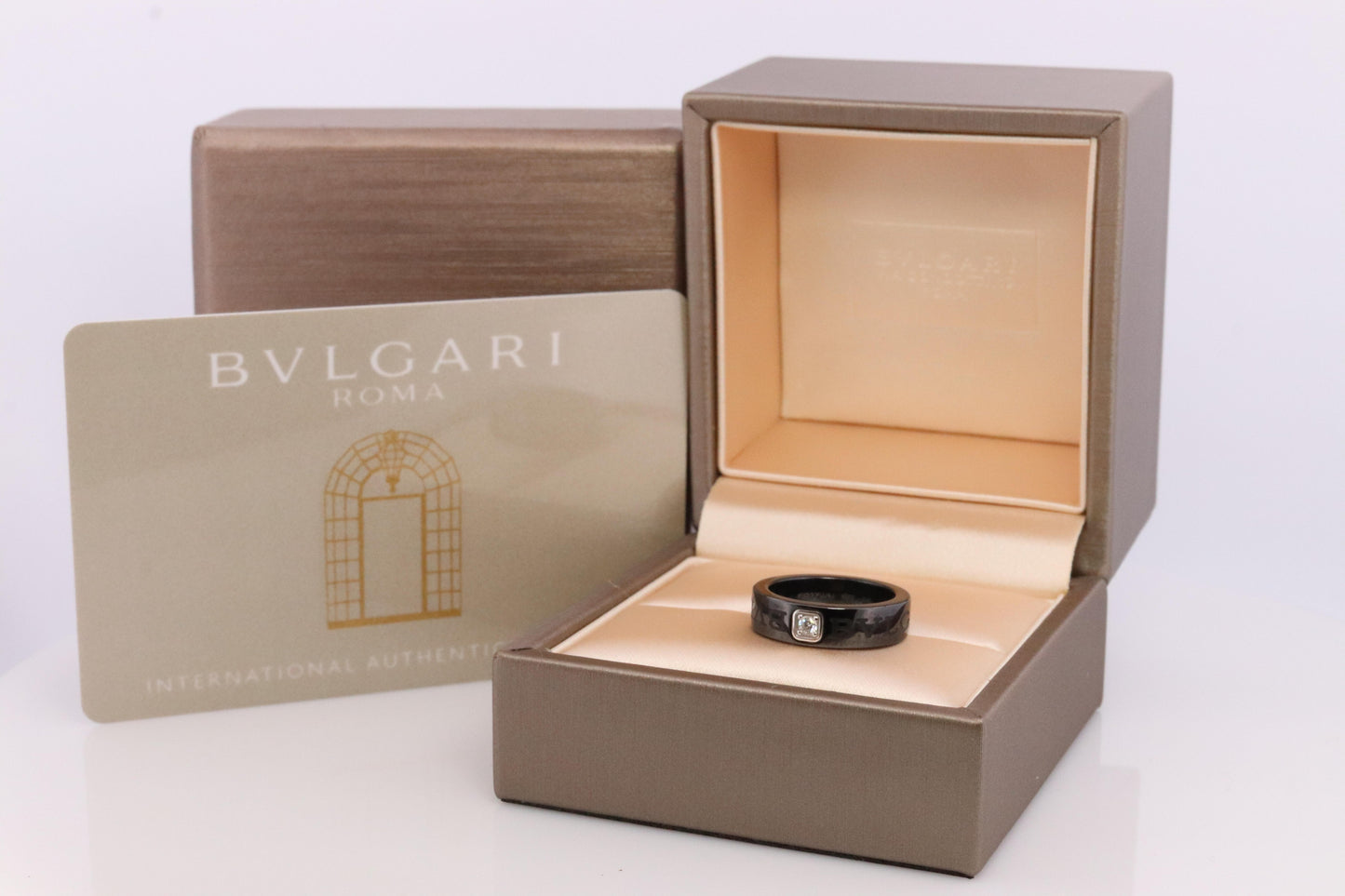 Bvlgari Ring. Black Ceramic Diamond Solitaire. Certified Genuine Bvlgari