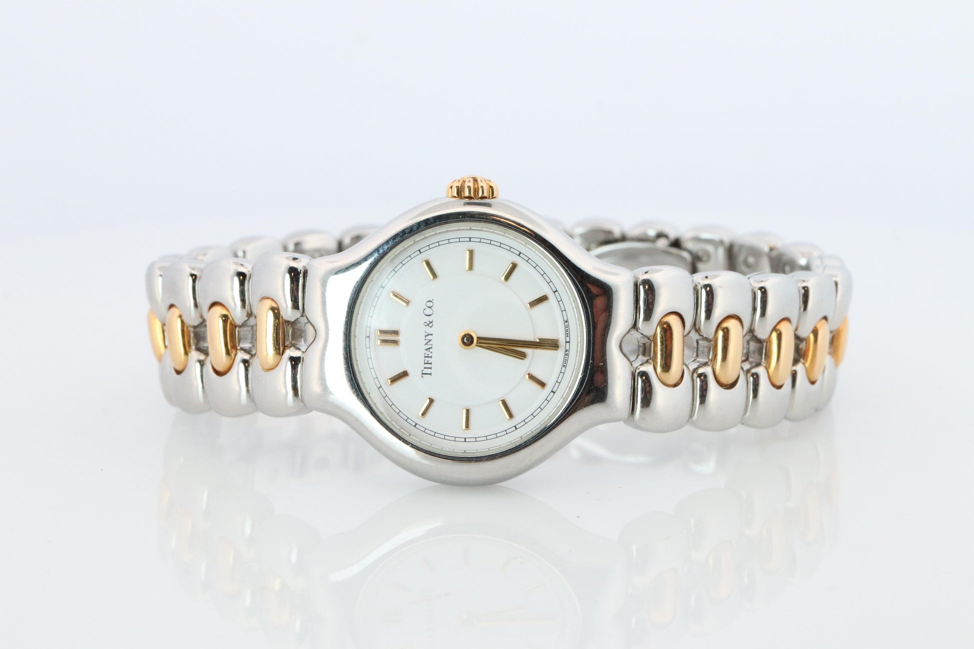 Tiffany and Co Watch. 18k Tiffany Tesoro Stainless Steel Ladies 25mm Wristwatch