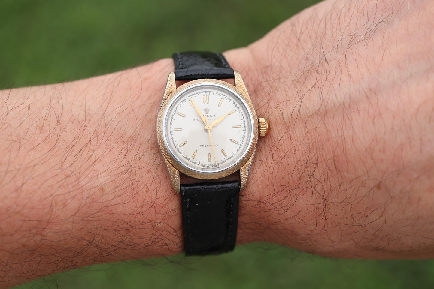 Vintage Rolex Watch. ROLEX Oyster SPEEDKING 4220 SS and 9k Bezel. Engraved