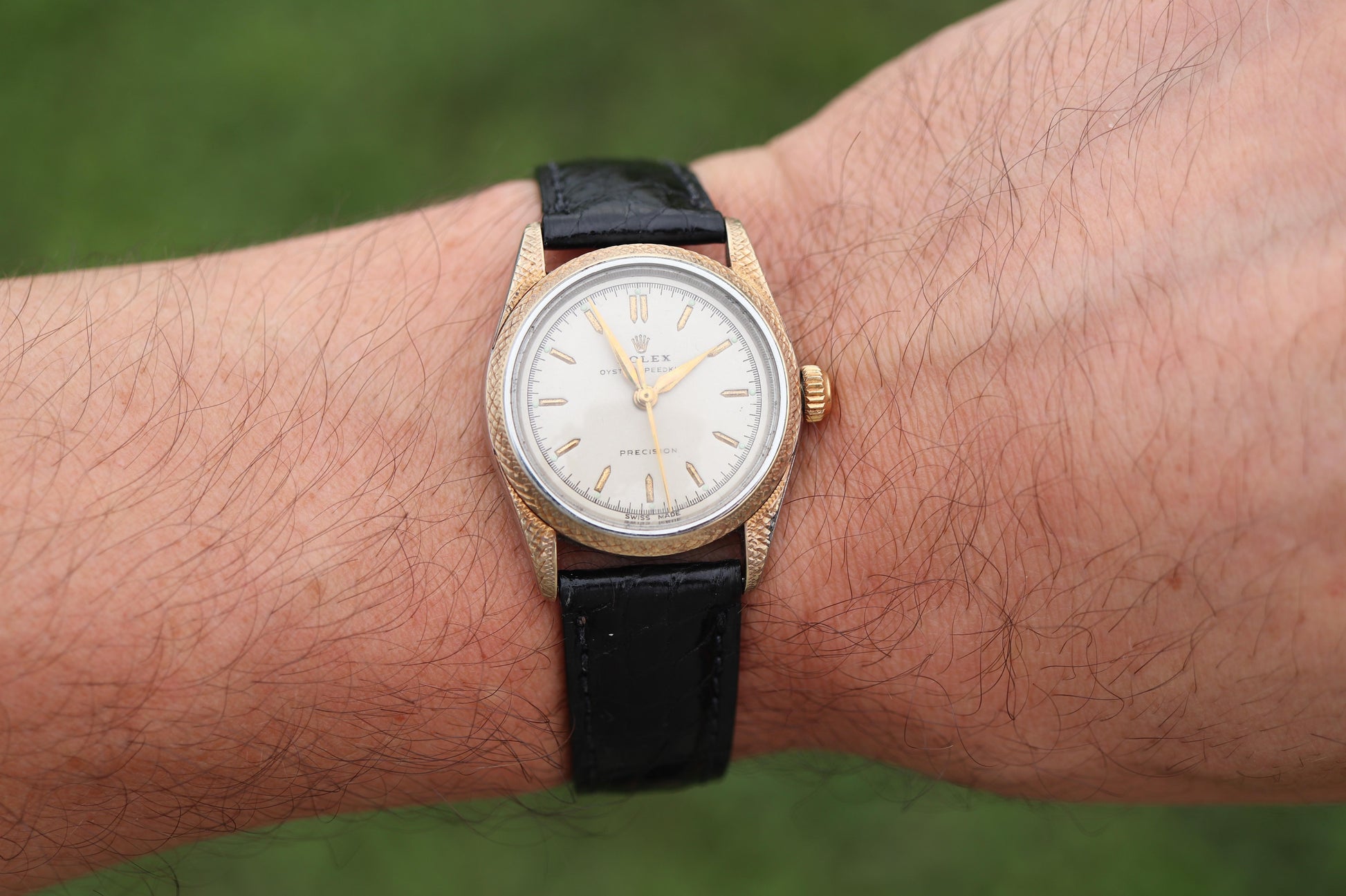 Vintage Rolex Watch. ROLEX Oyster SPEEDKING 4220 SS and 9k Bezel. Engraved