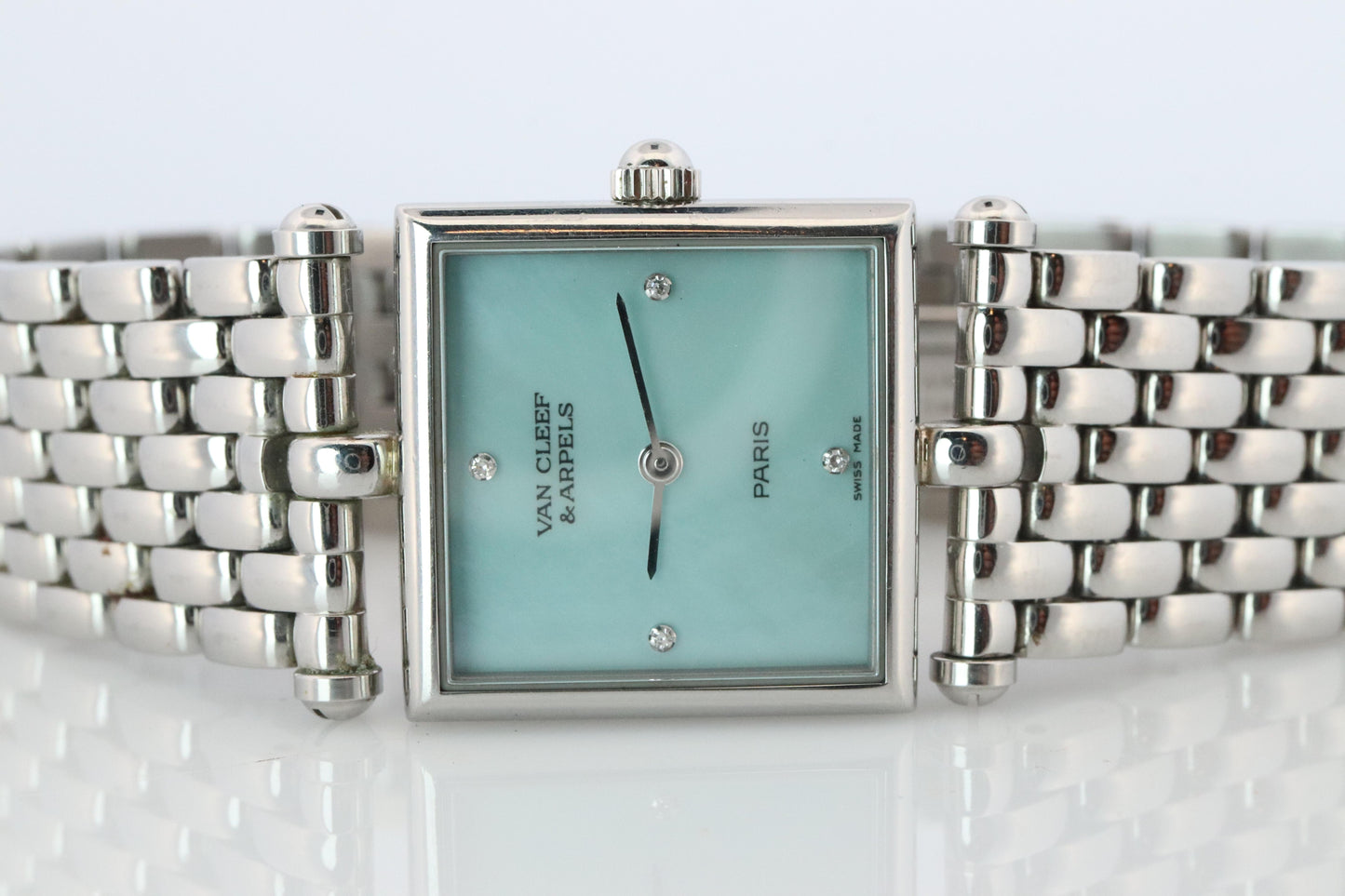 Van Cleef and Arpels 522642 watch. Classique Square Blue Shell Dial