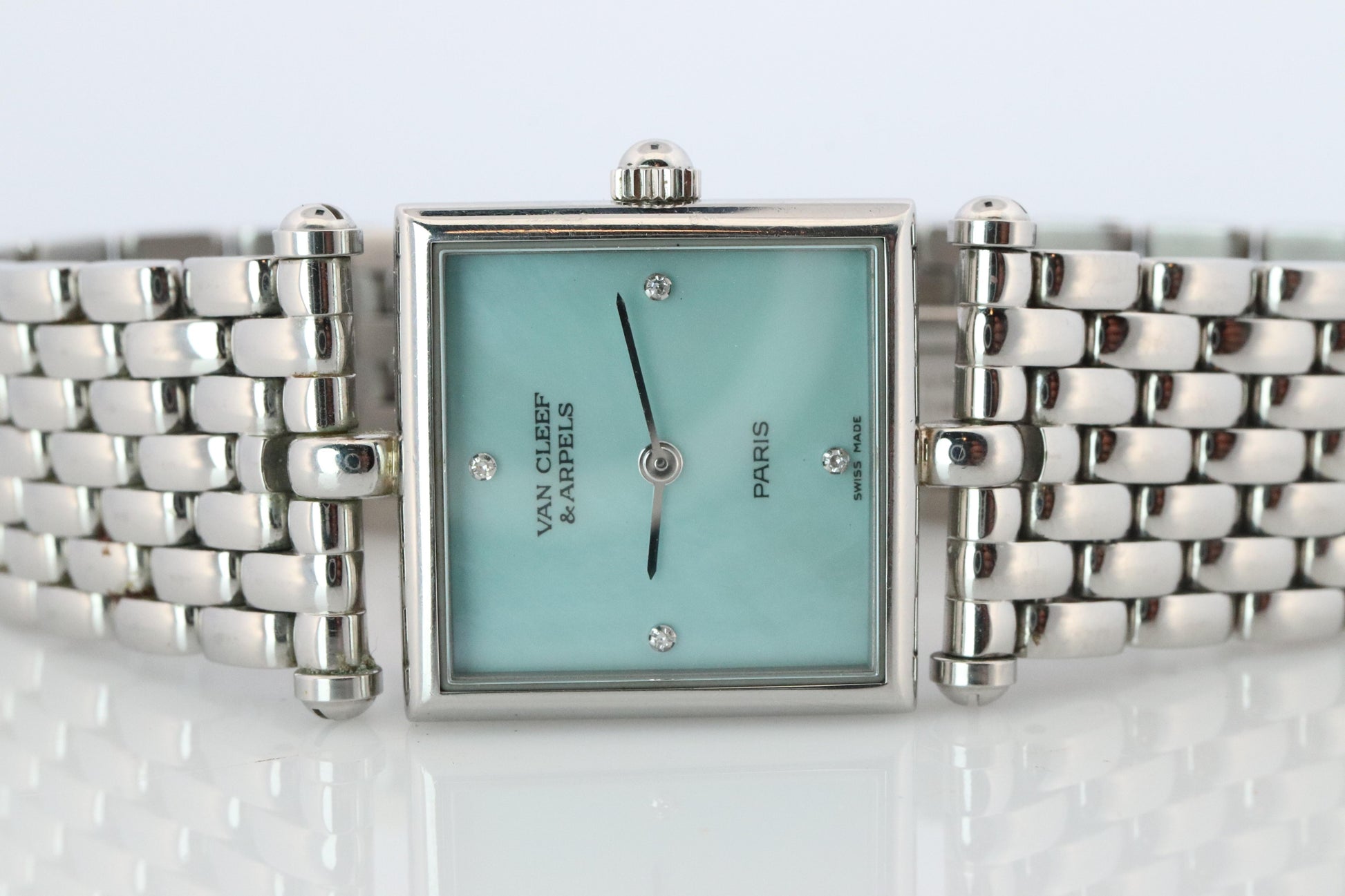 Van Cleef and Arpels 522642 watch. Classique Square Blue Shell Dial