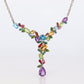 Multi Gem Layered Necklace. Multi-Color Gem Sterling Silver Cocktail Necklace.