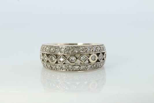 14k Diamond Dome band. Diamond Filigree Intricate Detail Open Cluster ring.