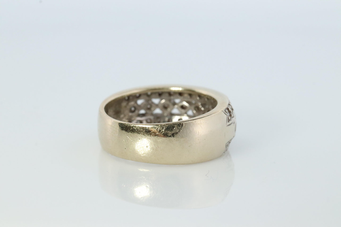 14k Diamond Dome band. Diamond Filigree Intricate Detail Open Cluster ring.