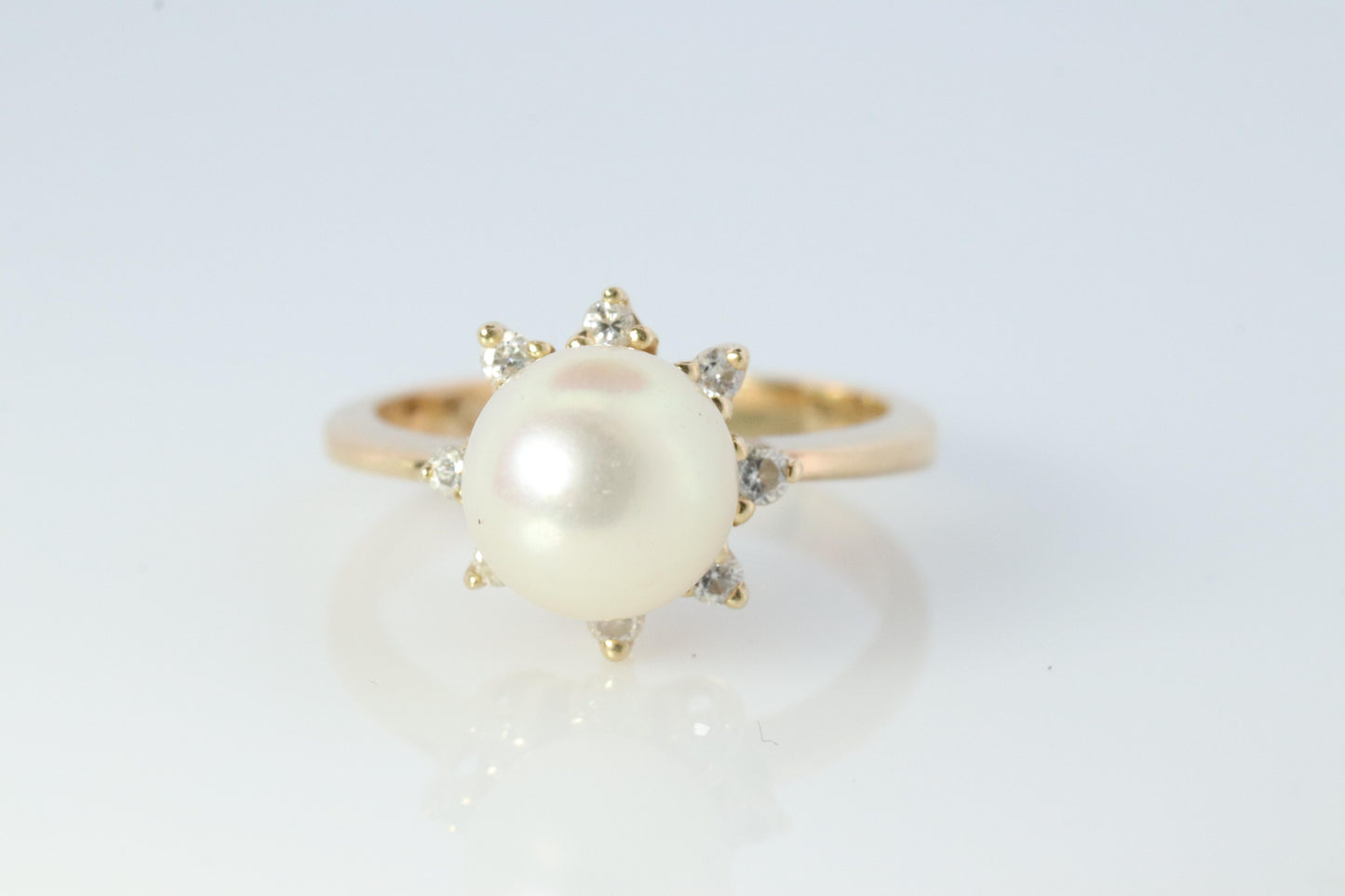 14k Pearl and Diamond Halo ring. 14k White gold Solitaire Halo ring with AKOYA