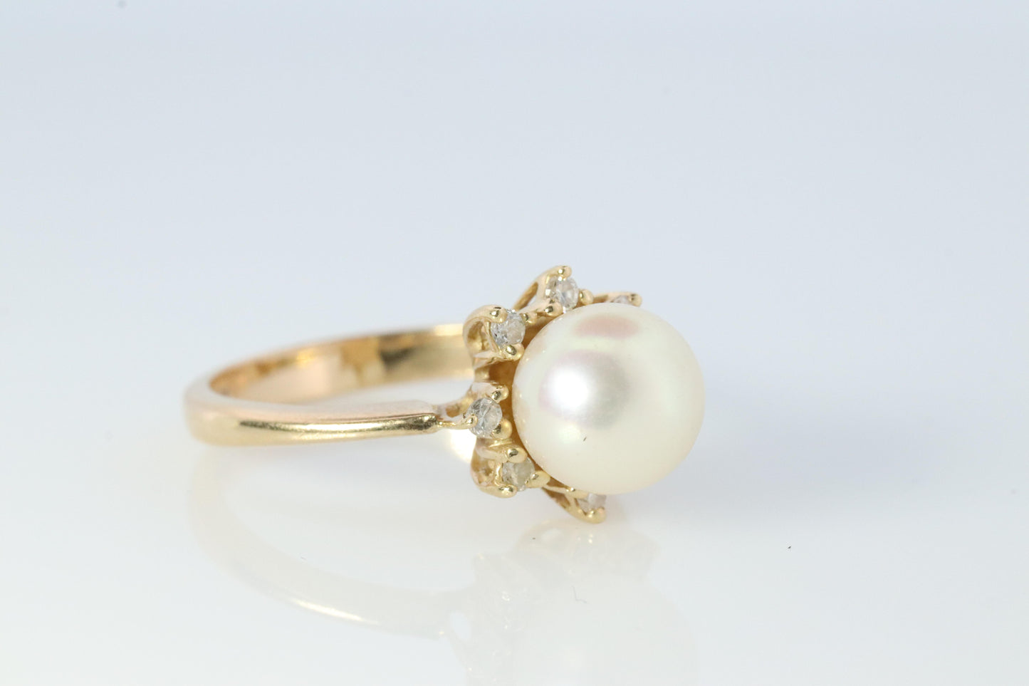 14k Pearl and Diamond Halo ring. 14k White gold Solitaire Halo ring with AKOYA