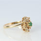 14k Emerald and Diamond Halo yellow gold ring. Emerald and Diamond Cluster ring.