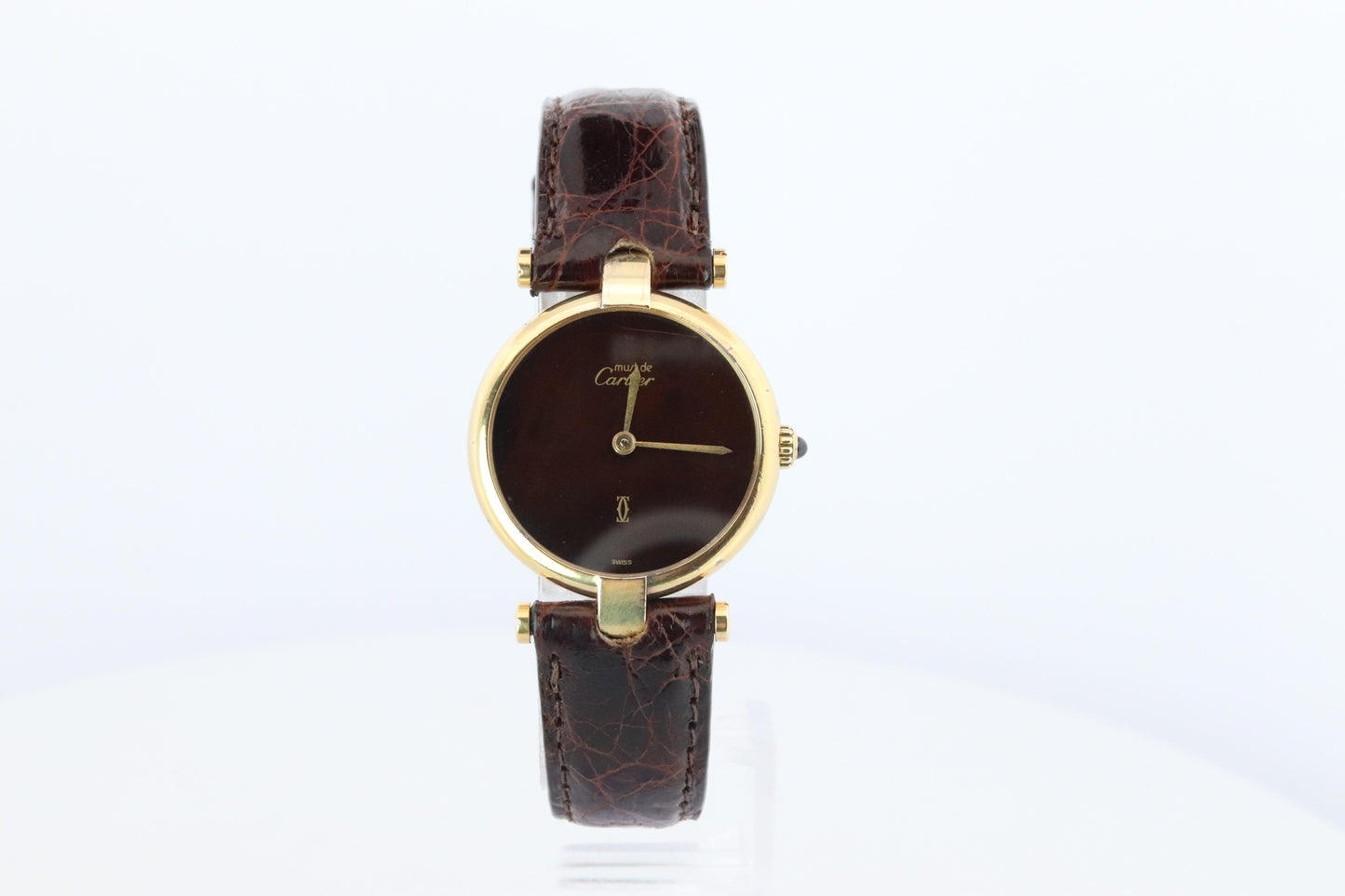 Genuine Cartier Watch. Must de Cartier Vendome Round Argent Vermeil Brown ladies