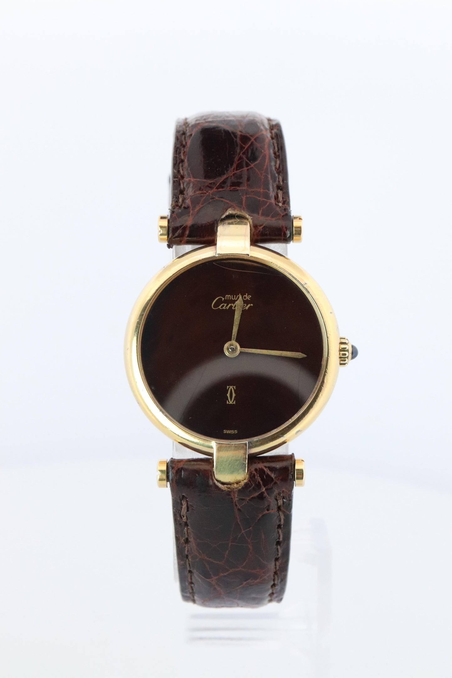 Genuine Cartier Watch. Must de Cartier Vendome Round Argent Vermeil Brown ladies