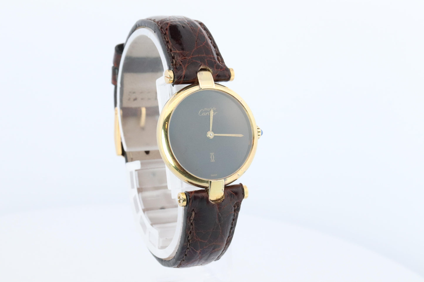 Genuine Cartier Watch. Must de Cartier Vendome Round Argent Vermeil Brown ladies