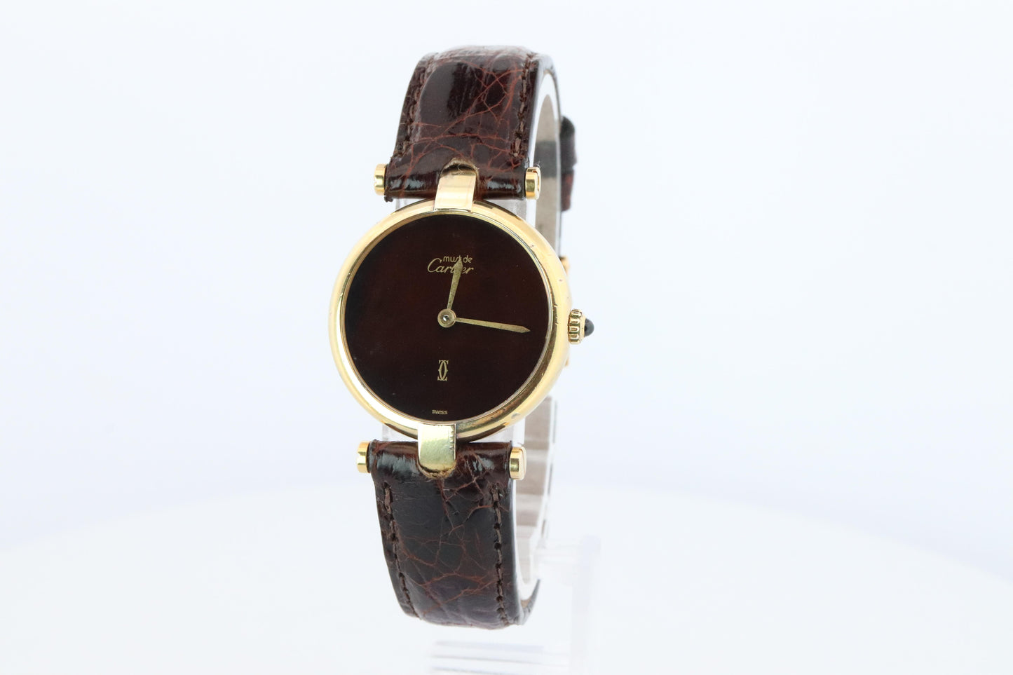Genuine Cartier Watch. Must de Cartier Vendome Round Argent Vermeil Brown ladies