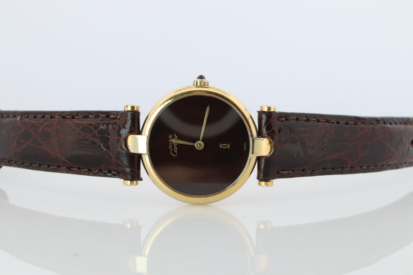 Genuine Cartier Watch. Must de Cartier Vendome Round Argent Vermeil Brown ladies