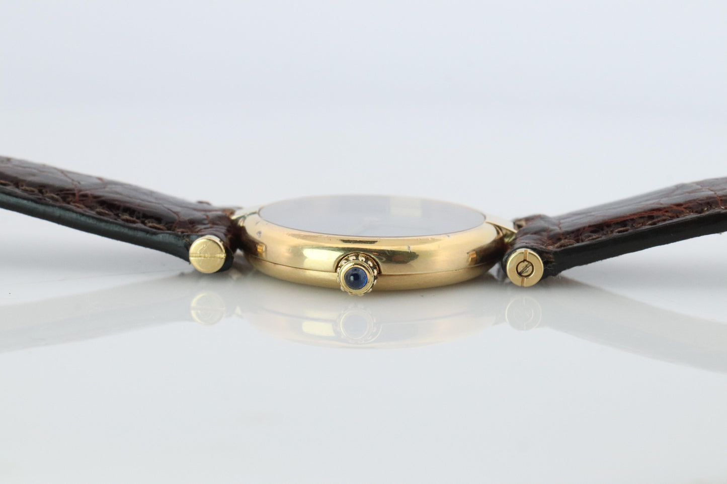 Genuine Cartier Watch. Must de Cartier Vendome Round Argent Vermeil Brown ladies