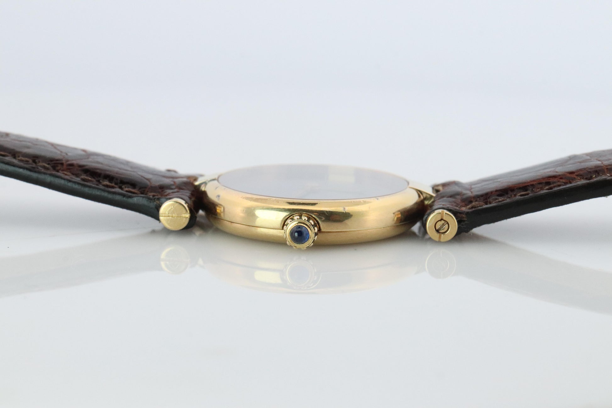 Genuine Cartier Watch. Must de Cartier Vendome Round Argent Vermeil Brown ladies