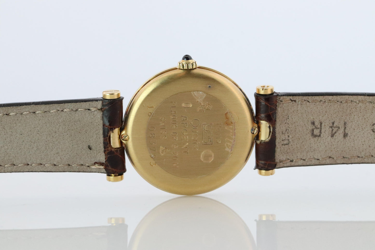 Genuine Cartier Watch. Must de Cartier Vendome Round Argent Vermeil Brown ladies