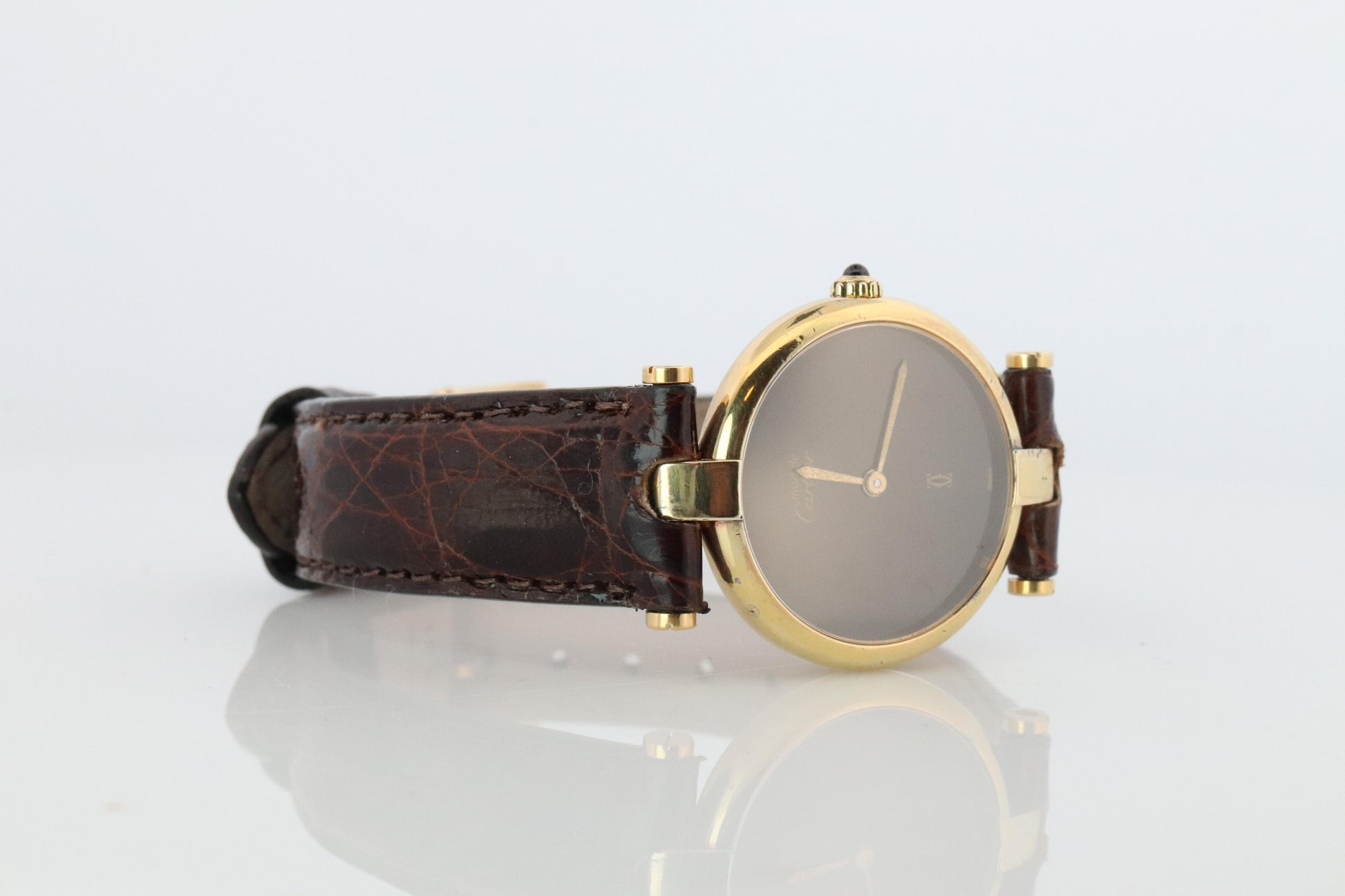 Genuine Cartier Watch. Must de Cartier Vendome Round Argent Vermeil Brown ladies