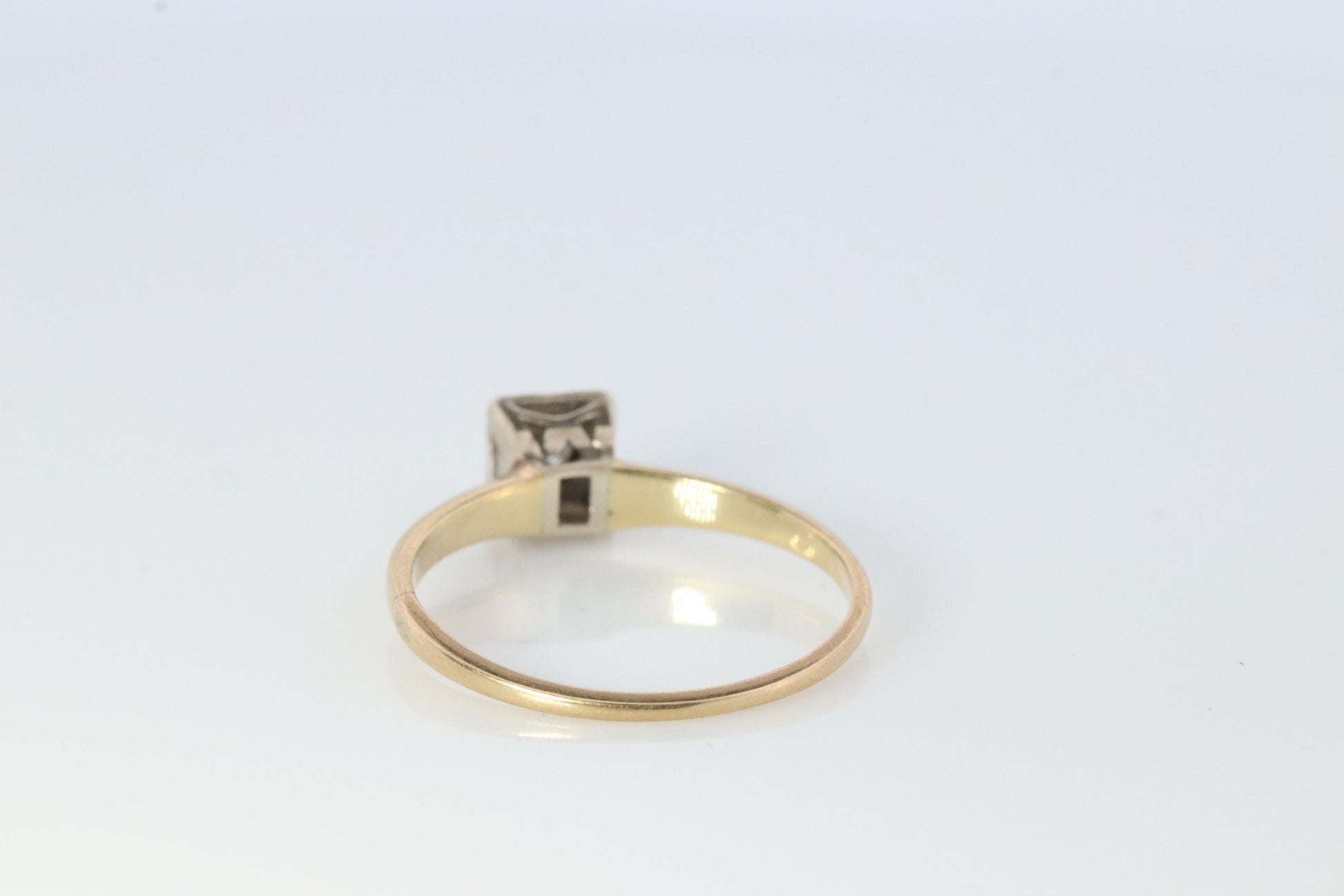 Art Deco Diamond Solitaire Square setting Ring. 14k Gold European Cut diamond