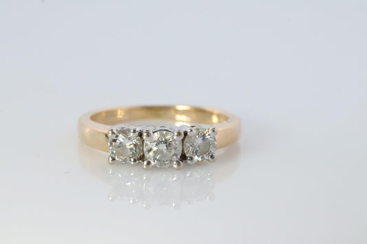 14k Diamond trio ring. 3 stone Diamond .58tctws Ring. Trio Trilogy ring.