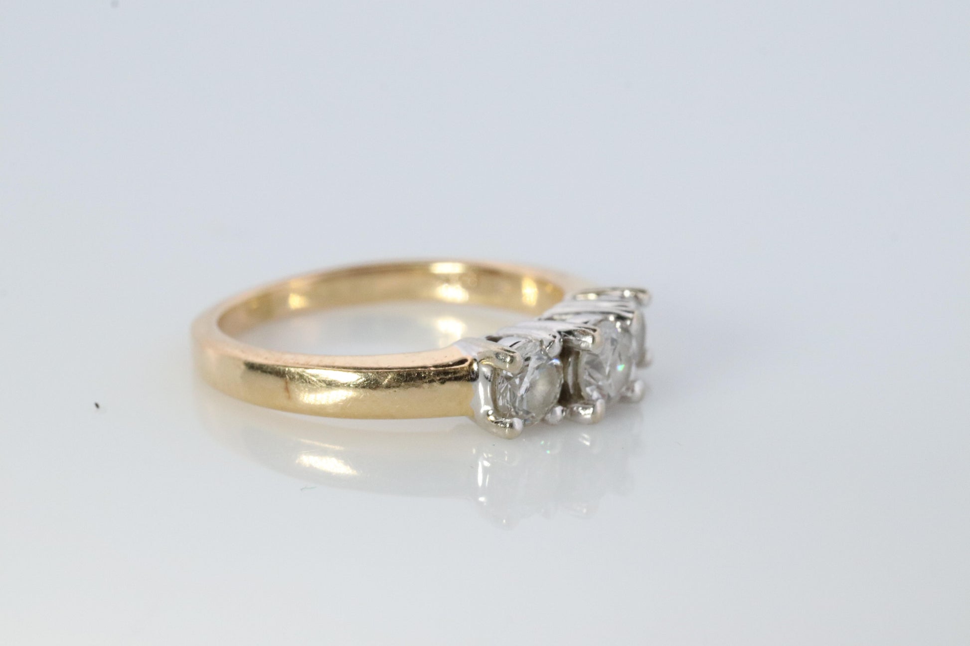 14k Diamond trio ring. 3 stone Diamond .58tctws Ring. Trio Trilogy ring.