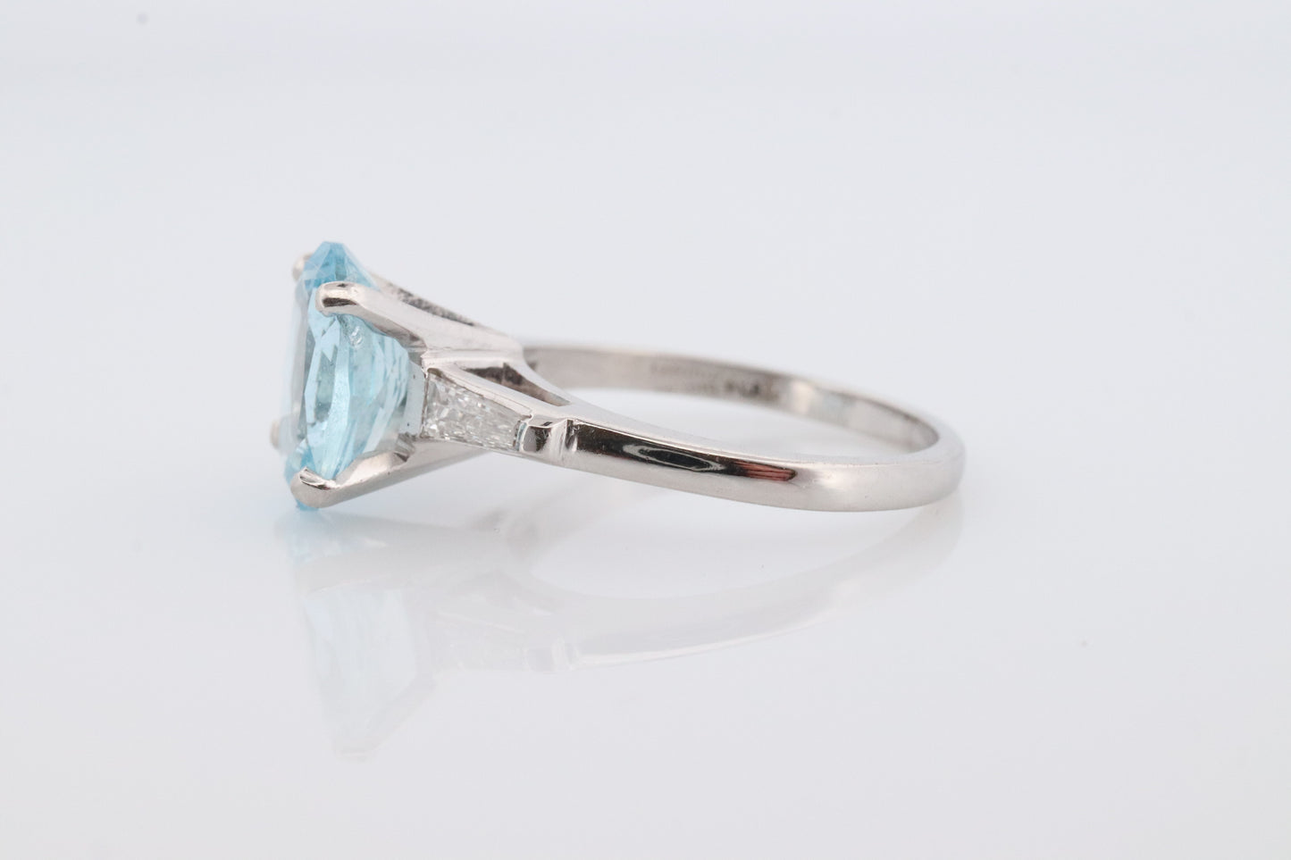 Platinum Large Aquamarine and Tapered Baguette diamond ring. APPRAISED Platinum oval aquamarine engagement ring st632/50