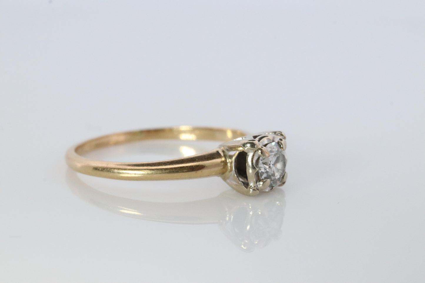 Art Deco Diamond Solitaire Square setting Ring. 14k Gold European Cut diamond