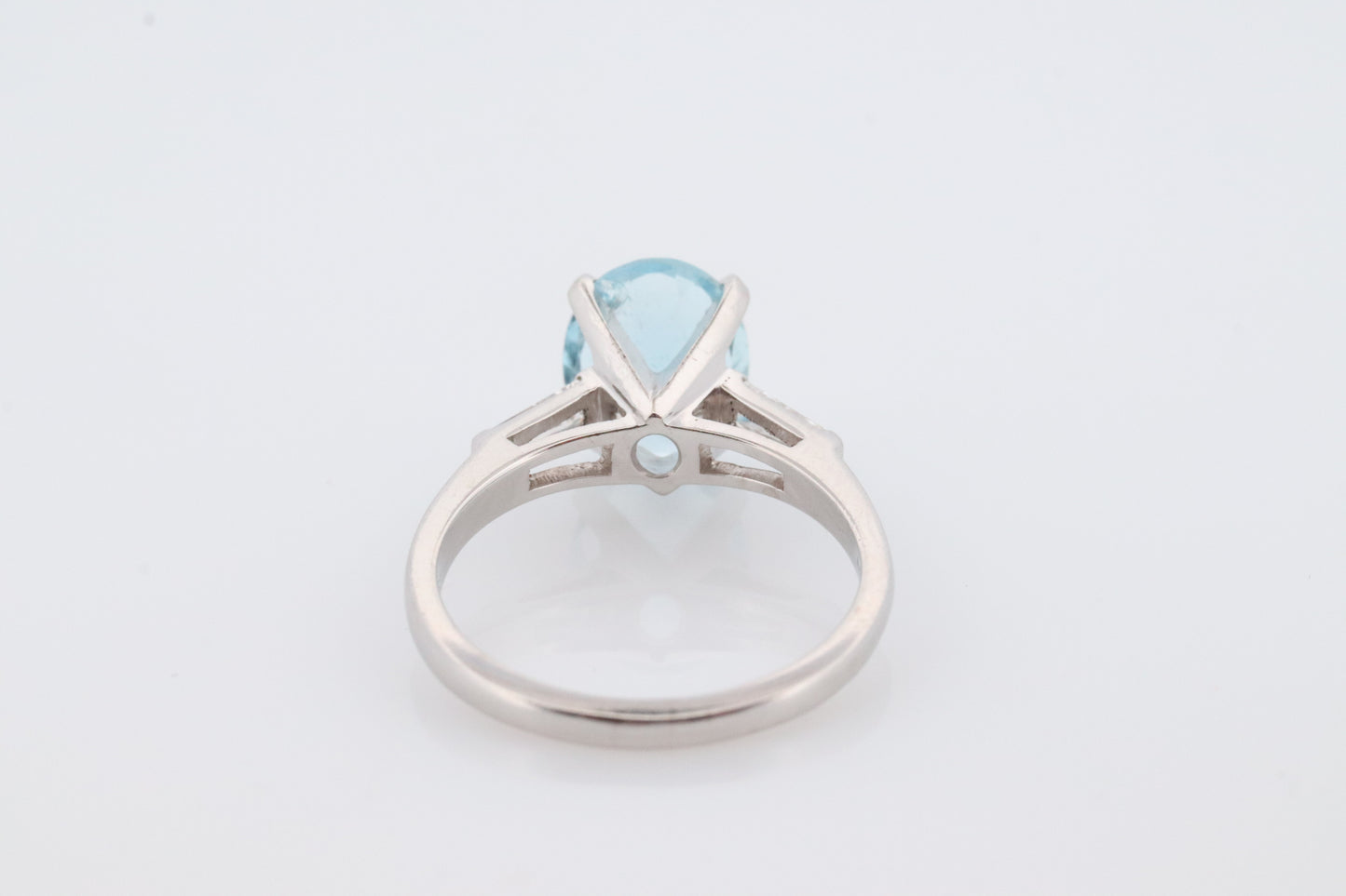 Platinum Large Aquamarine and Tapered Baguette diamond ring. APPRAISED Platinum oval aquamarine engagement ring st632/50