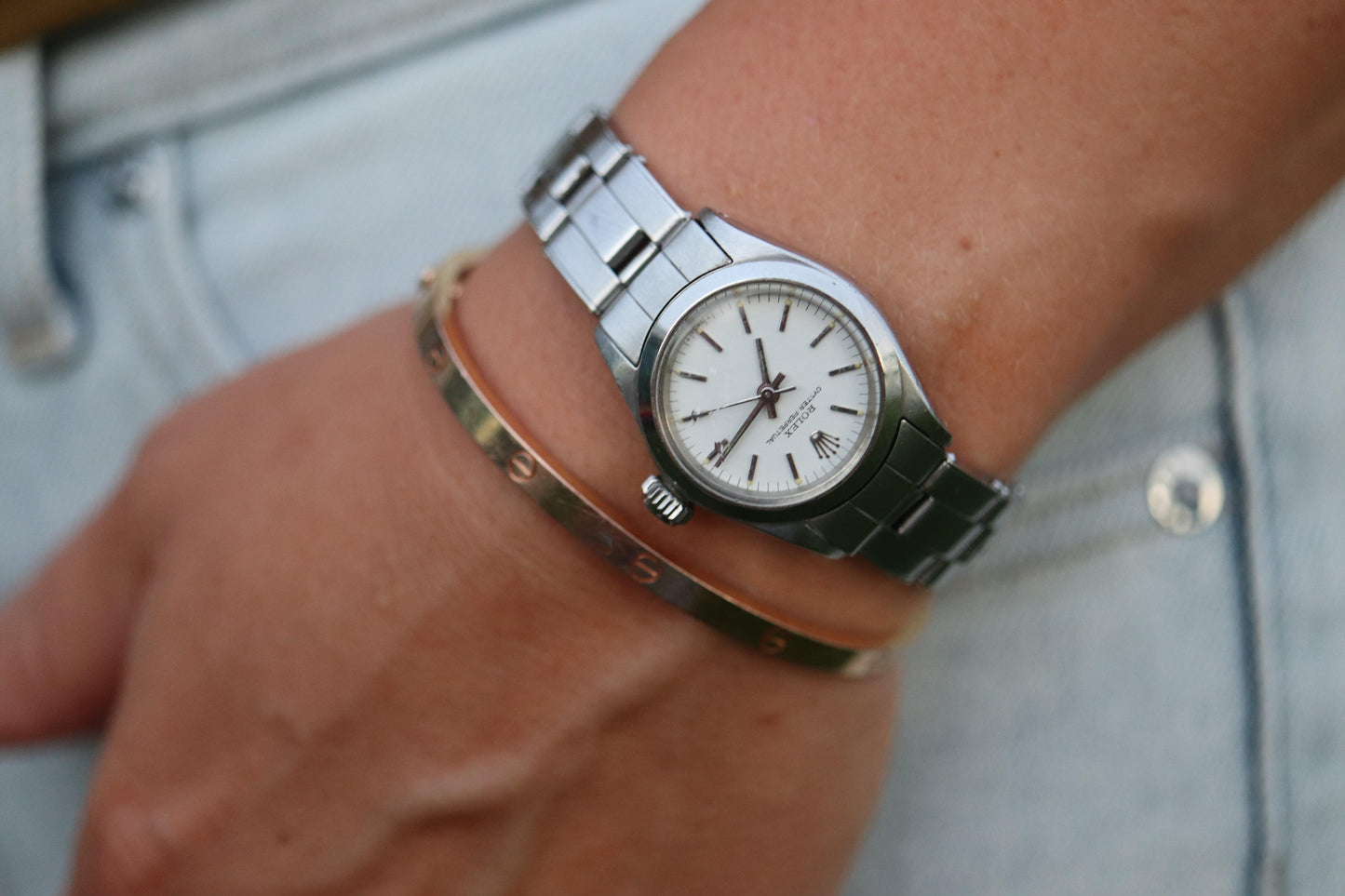 Genuine Rolex 6618 Watch. Ladies ROLEX Oyster Perpetual White Dial Wristwatch.