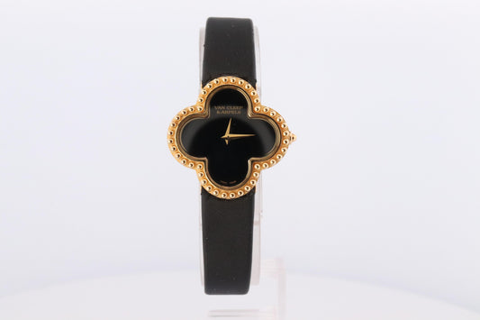 Van Cleef and Arpels Alhambra watch. 18k Gold VCA HH75210 Clove Black Dial.