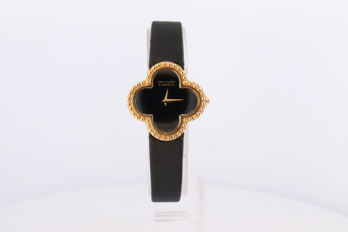 Van Cleef and Arpels Alhambra watch. 18k Gold VCA HH75210 Clove Black Dial.