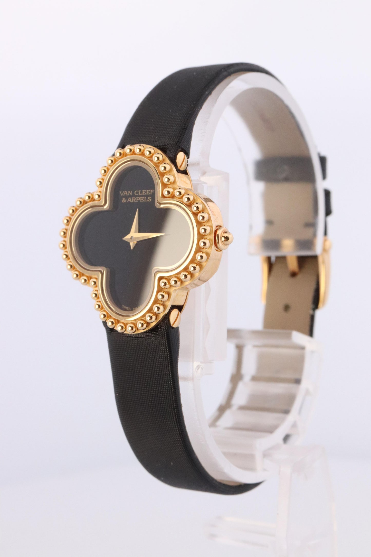 Van Cleef and Arpels Alhambra watch. 18k Gold VCA HH75210 Clove Black Dial.