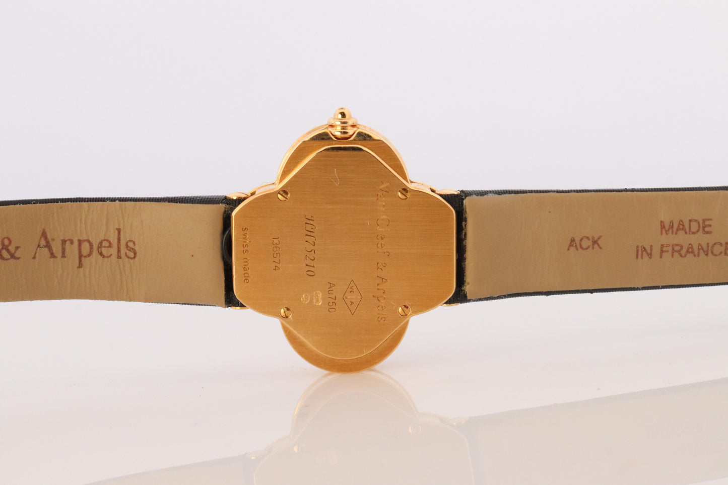 Van Cleef and Arpels Alhambra watch. 18k Gold VCA HH75210 Clove Black Dial.