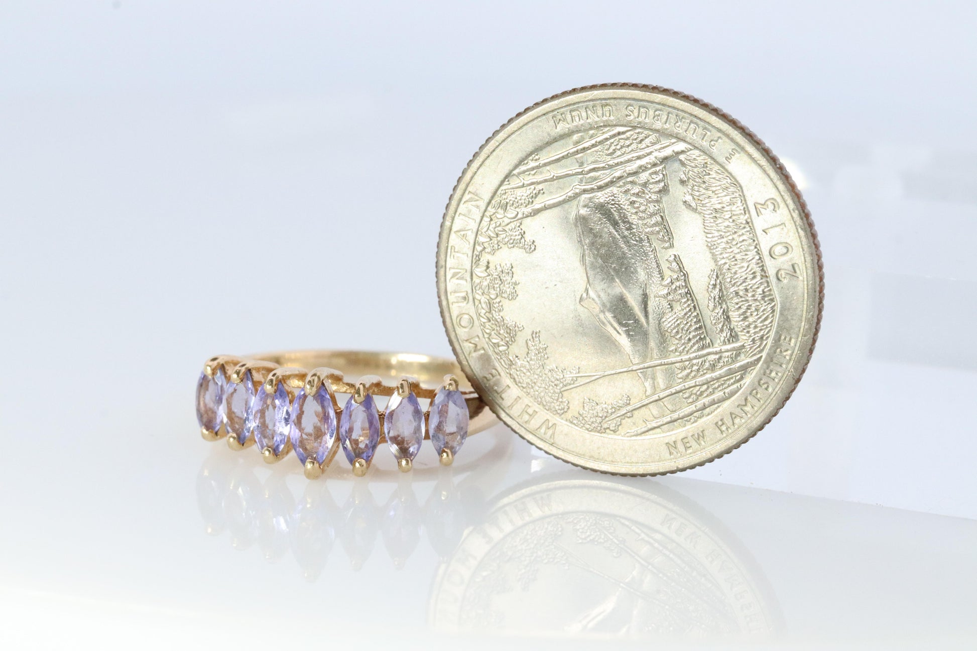 10k Tanzanite Marquise Anniversary ring. 7 stone Tanzanite band. Journey Band