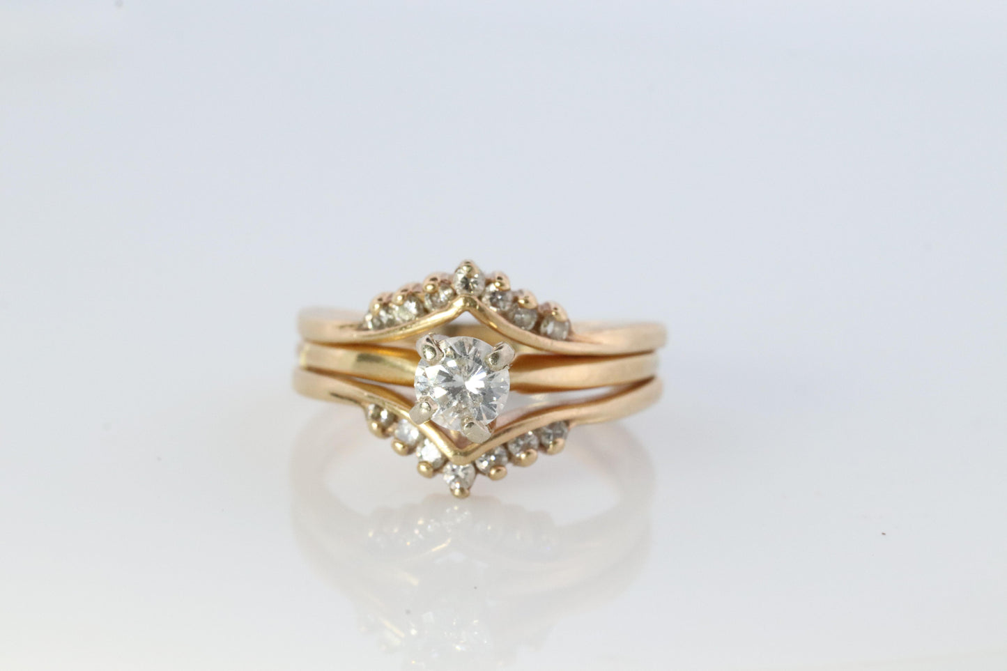 Diamond Solitaire Ring with Jacket. 14k Diamond Engagement Ring Set. Wedding kit