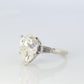 14k Gold LARGE White Topaz Pear cut engagement ring. Baguette and Pear Solitaire