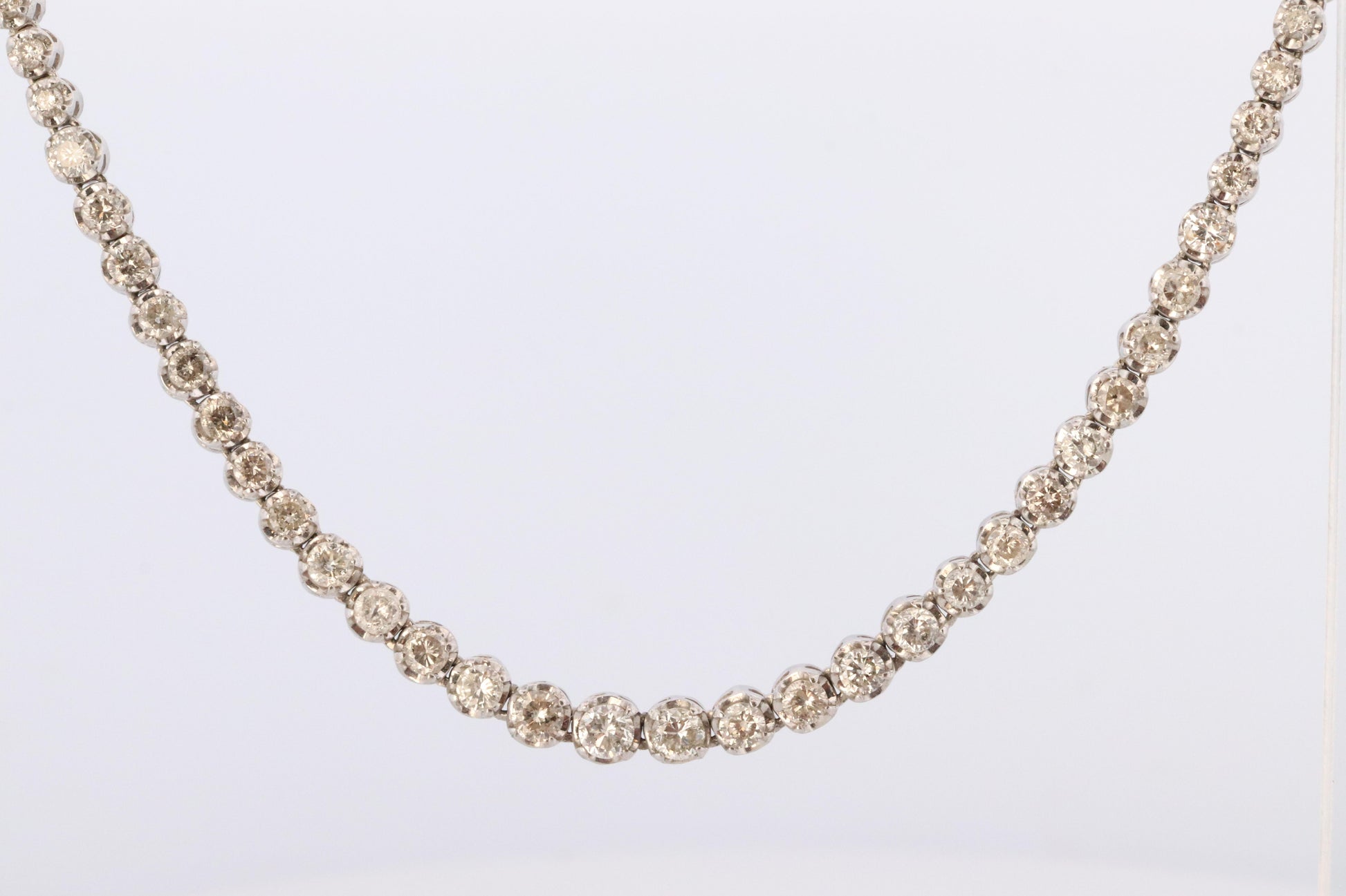 Platinum Diamond Tennis Necklace. PT850 round diamond Tennis Chain Strand. 5+CTW