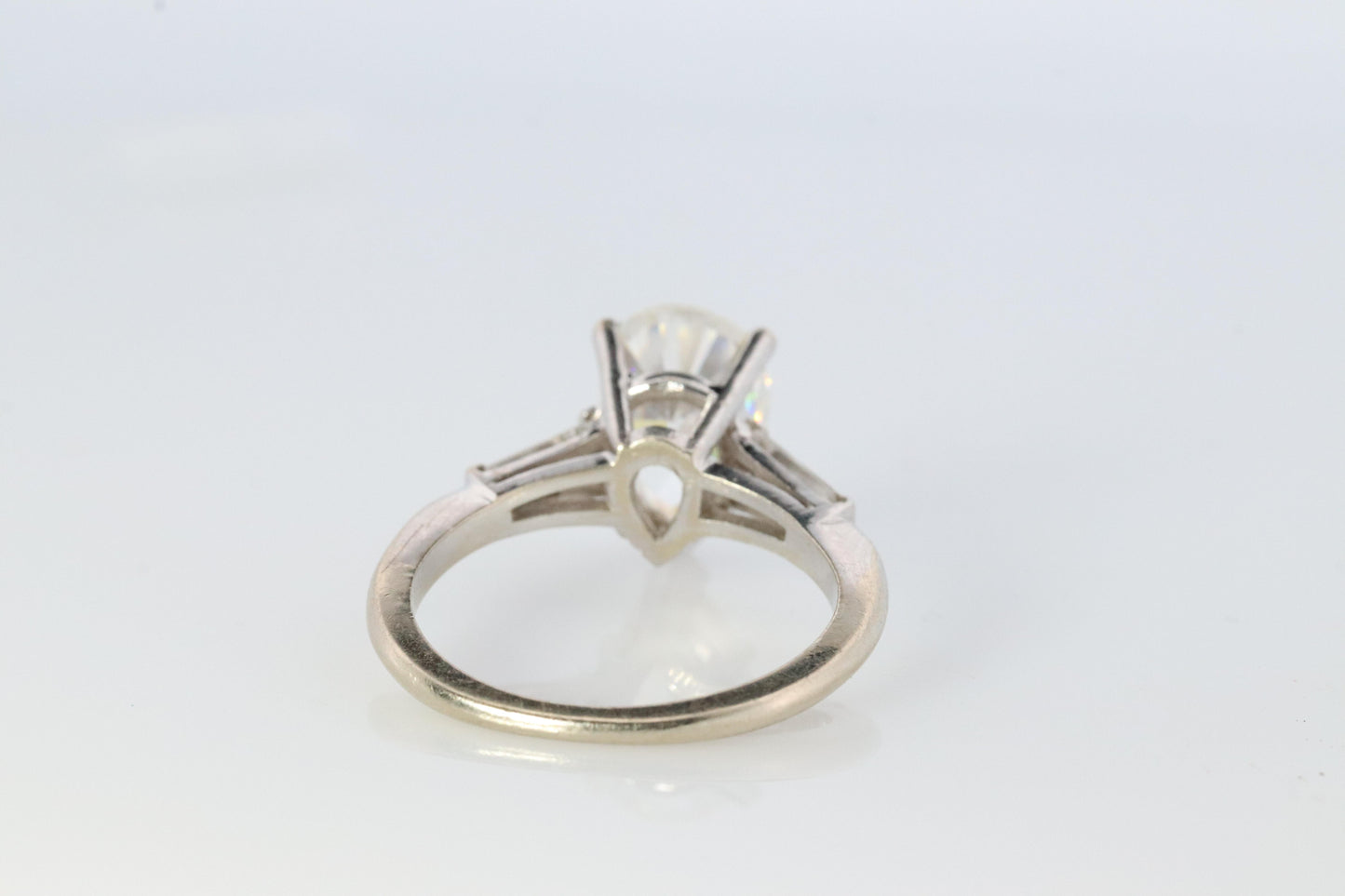 14k Gold LARGE White Topaz Pear cut engagement ring. Baguette and Pear Solitaire